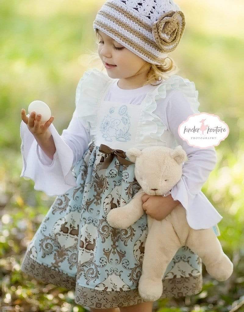 April Girls Bunny Dress in Blue/Brown - Kinder Kouture