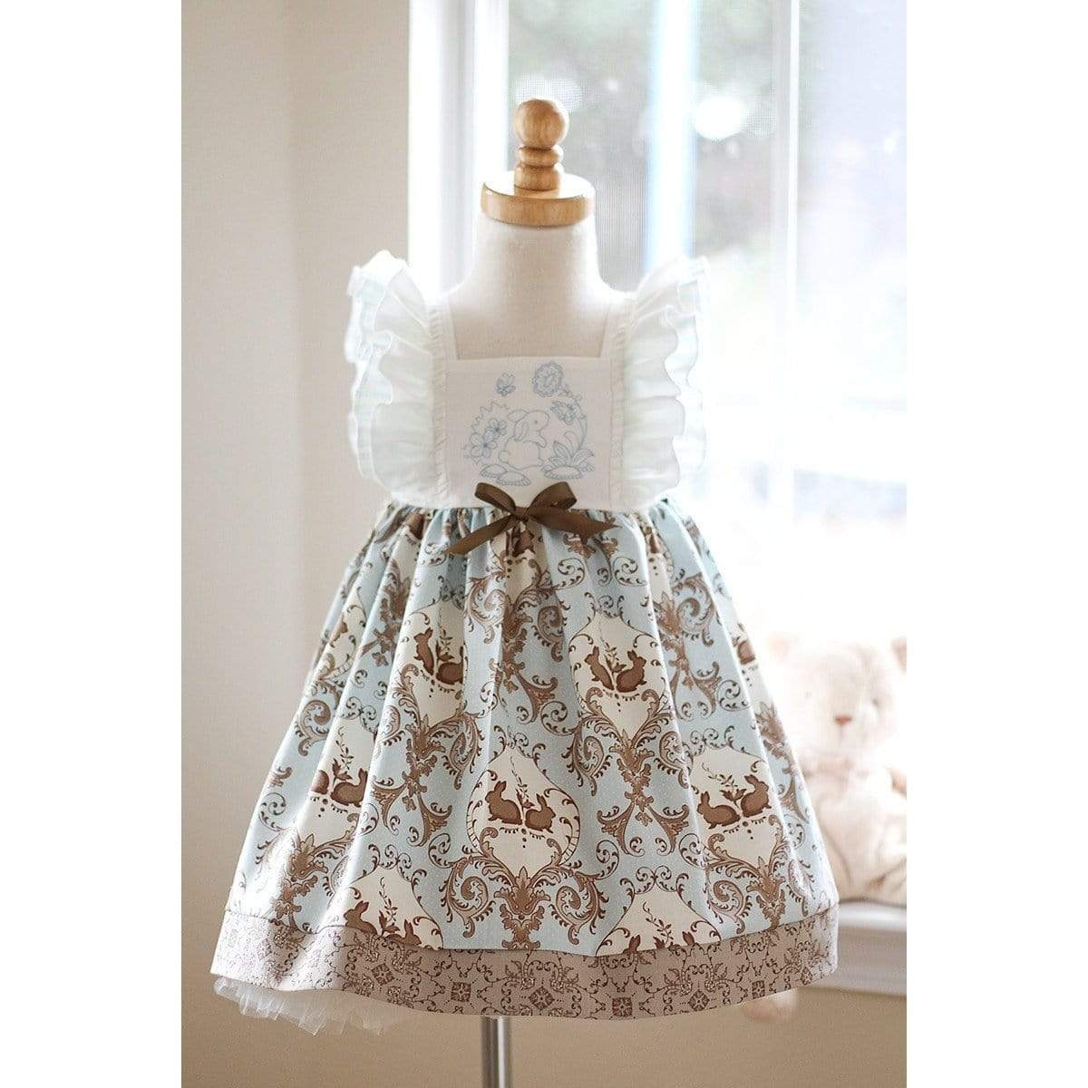 April Girls Bunny Dress in Blue/Brown - Kinder Kouture