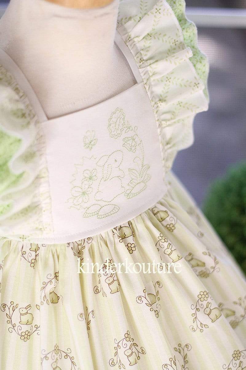 Girls April Bunny Dress in Green - Kinder Kouture