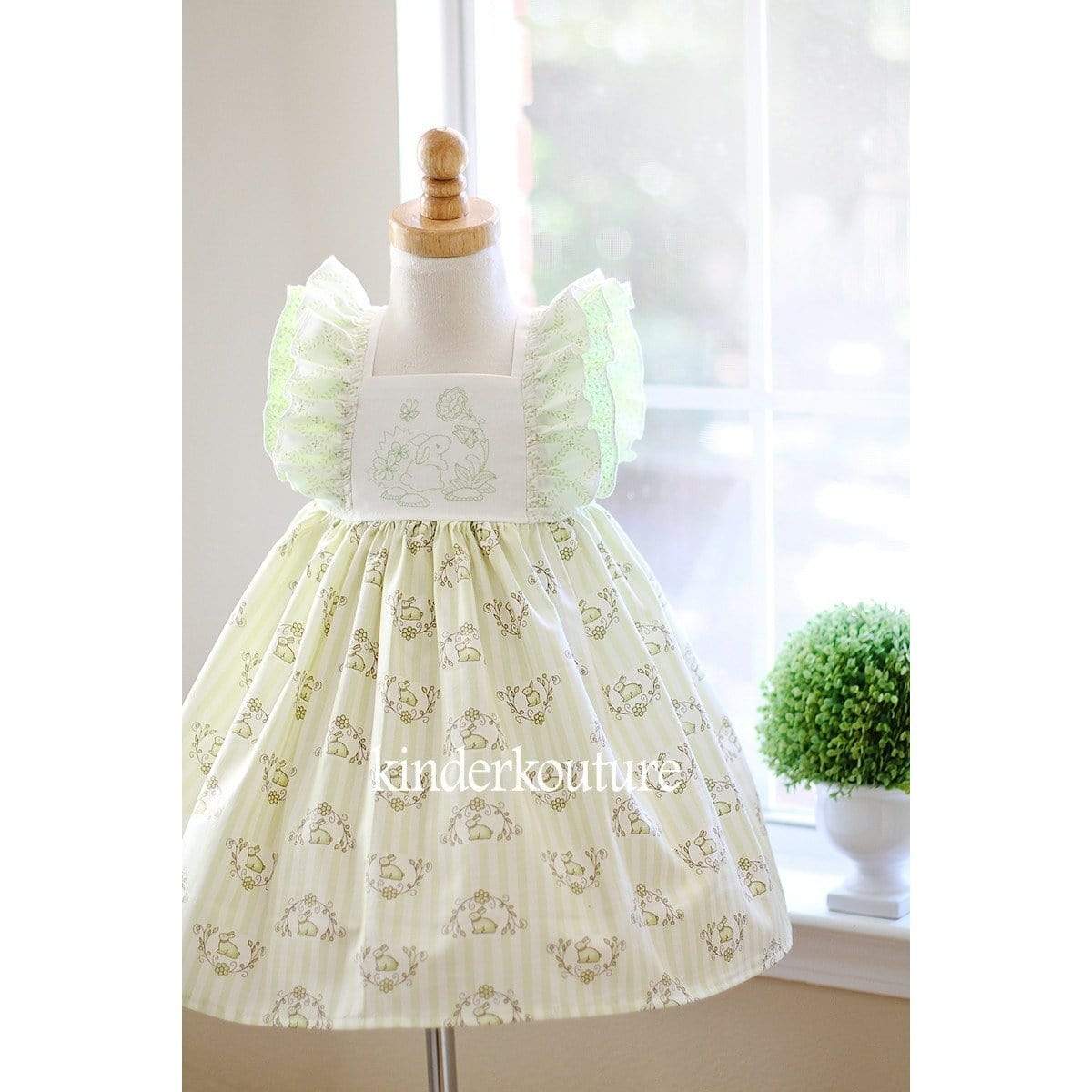 Girls April Bunny Dress in Green - Kinder Kouture